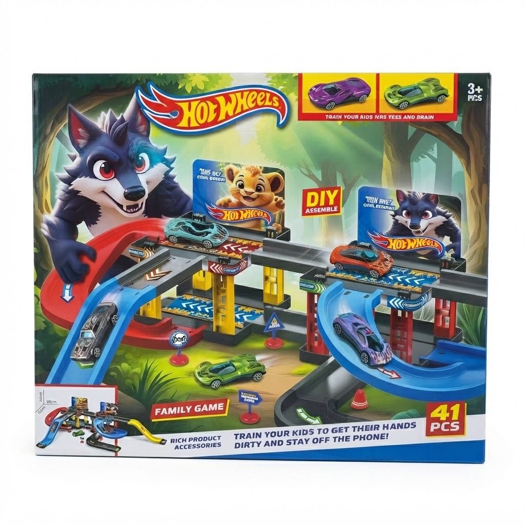 Hotwheel Ultimate Adventure Wolf & Lion Track Garage Playset with 2 Die-Cast Cars