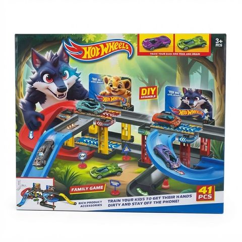 Hotwheel Ultimate Adventure Wolf & Lion Track Garage Playset with 2 Die-Cast Cars