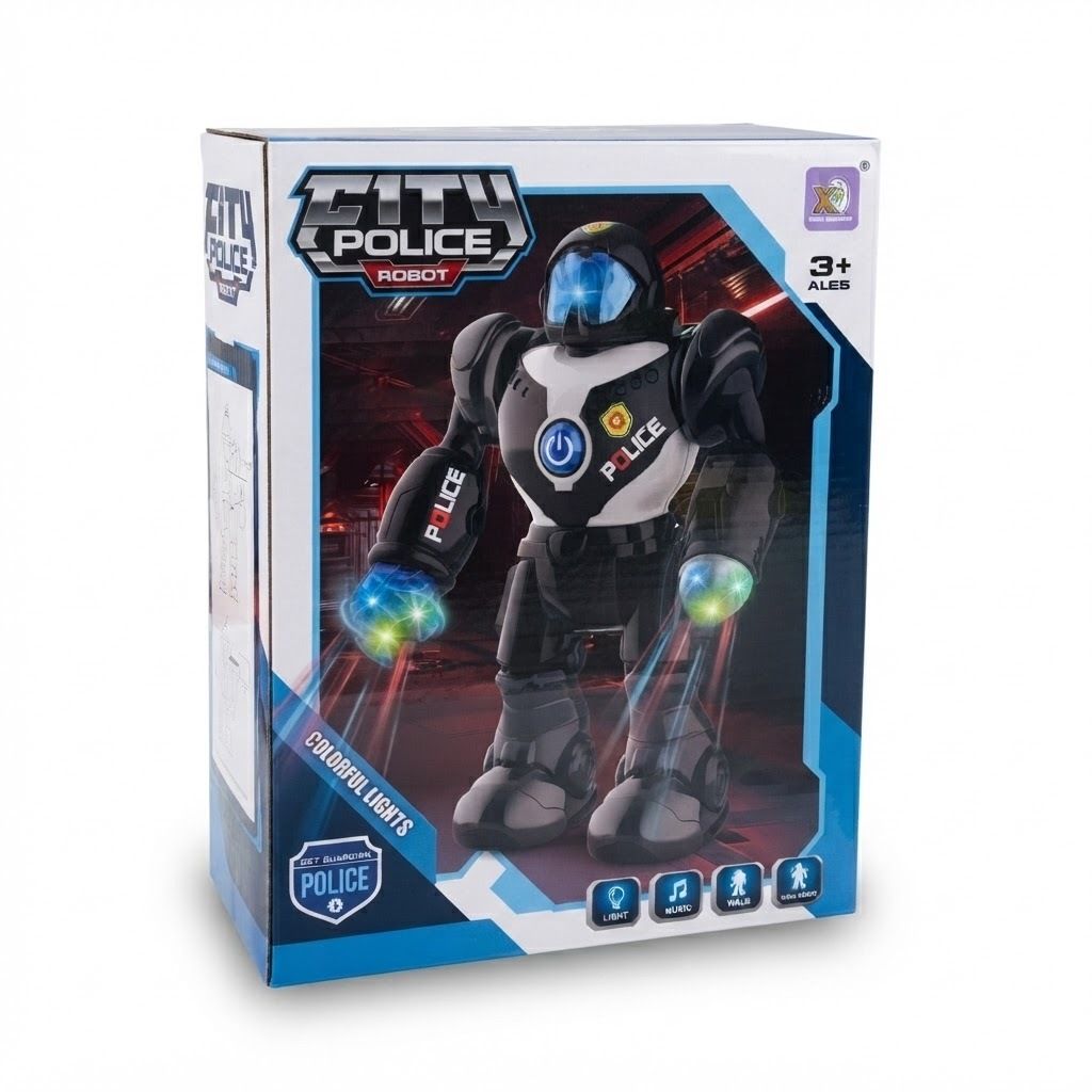 City Police Robot Interactive Toy with Colorful Lights, Music, and Walking Action