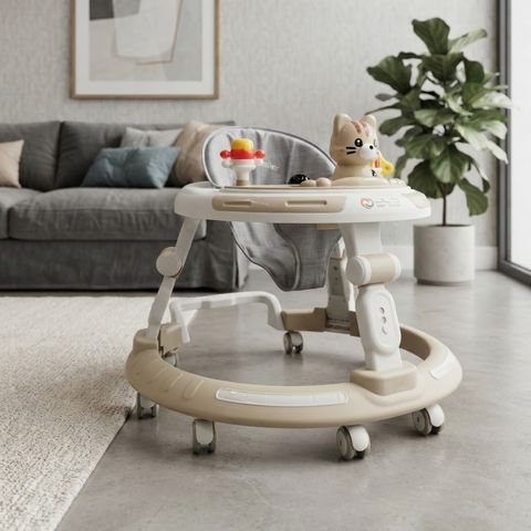 Cozy Cat Baby Walker with Interactive Toy Tray