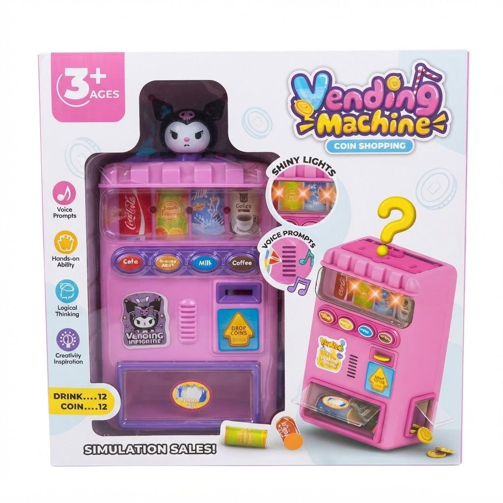 Kids Electronic Vending Machine Toy Coin Shopping Simulation Playset with Light & Sound