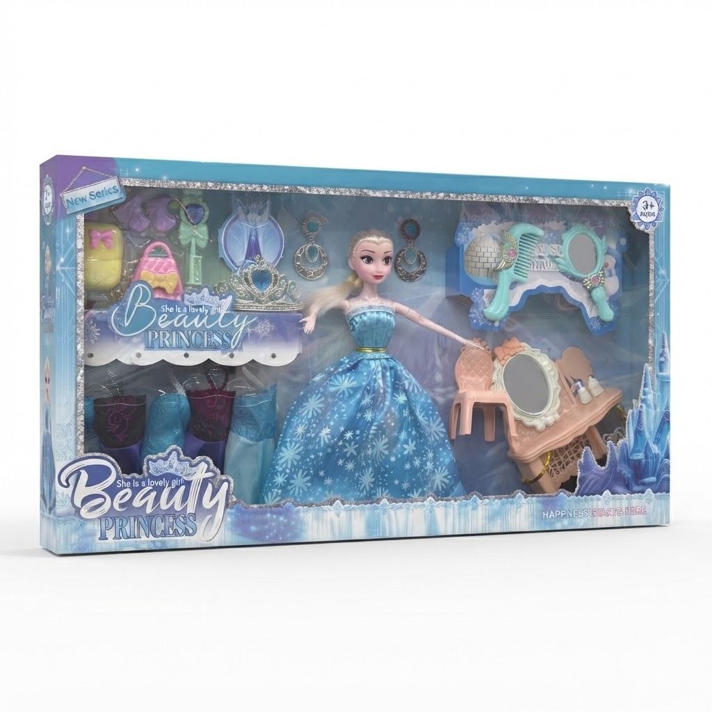 Beauty Princess Ice Snow Doll Play Set with Vanity Table, Dresses & Accessories