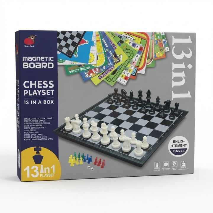 13-in-1 Magnetic Board Chess & Multi-Game Playset