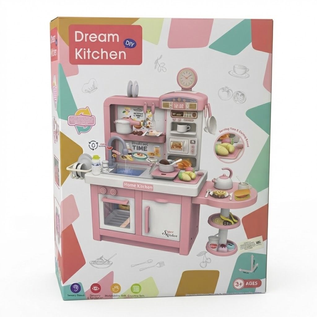 Dream DIY Kids Toy Kitchen Playset with Real Water Sink, Lights, Sounds & Accessories