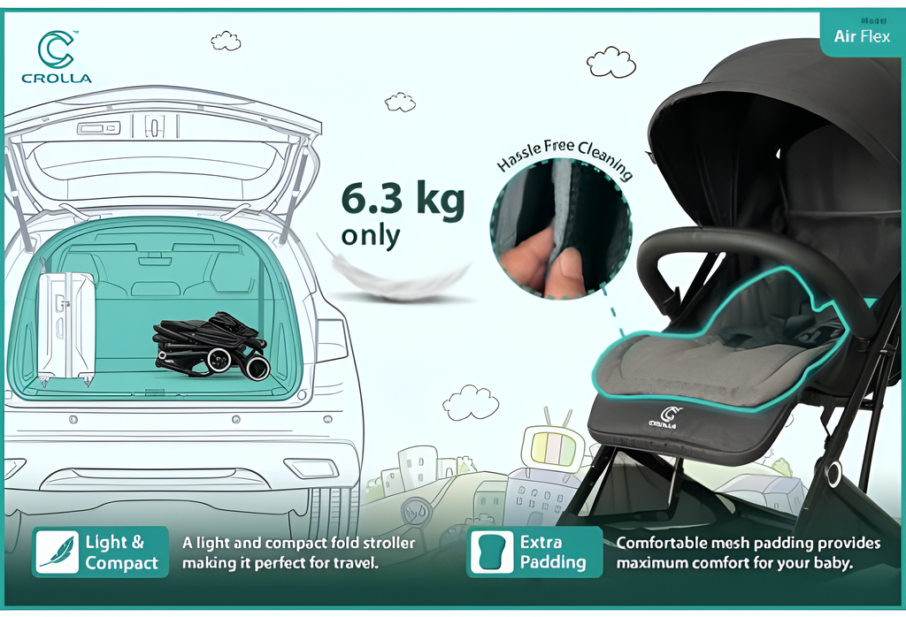 Crolla®  Air Flex Baby Stroller | Elegance Black