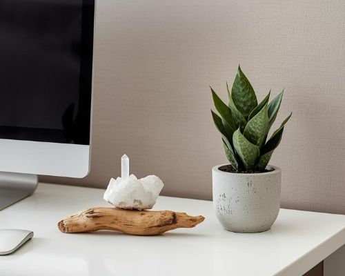 白水晶搭配漂流木與虎尾蘭