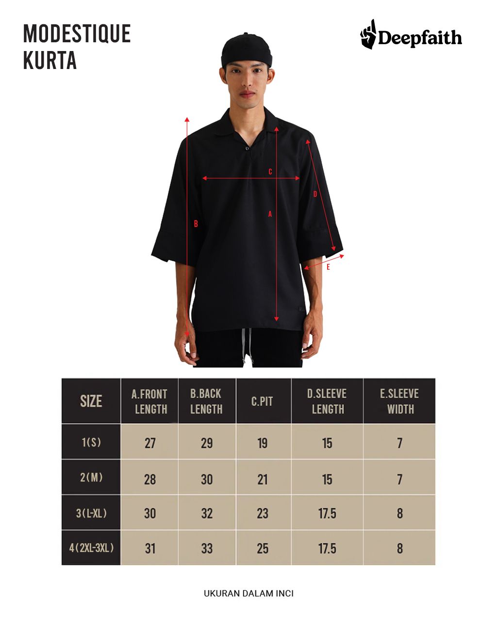 s&p kurta size chart