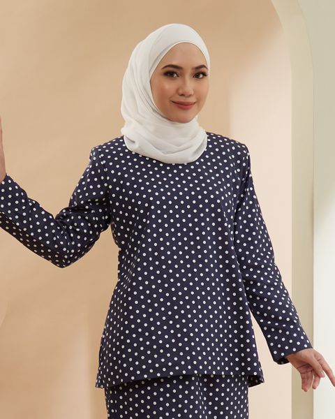 Sara Kurung - Polka Dot (Navy Blue) – Kurung Tokma