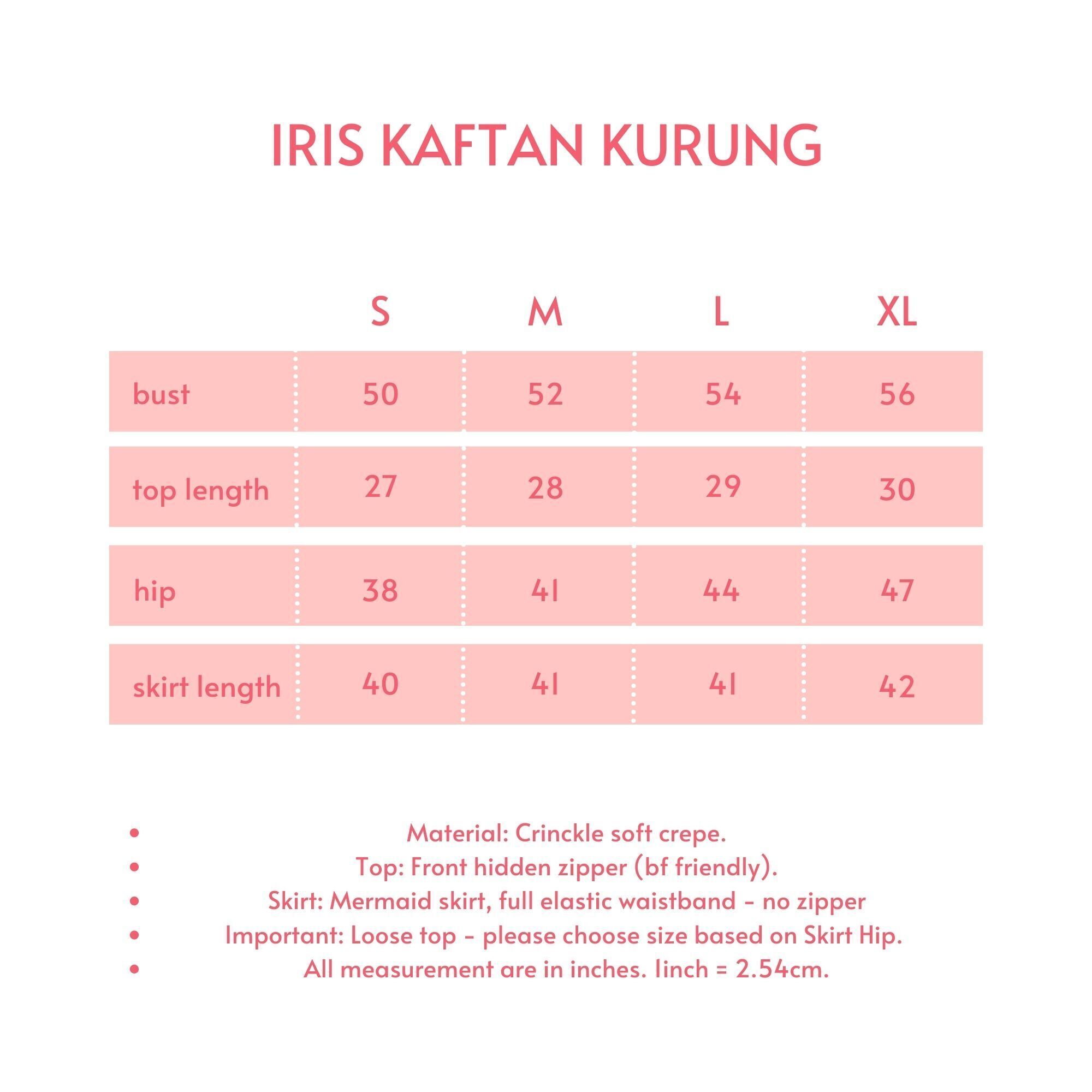 IRIS size chart