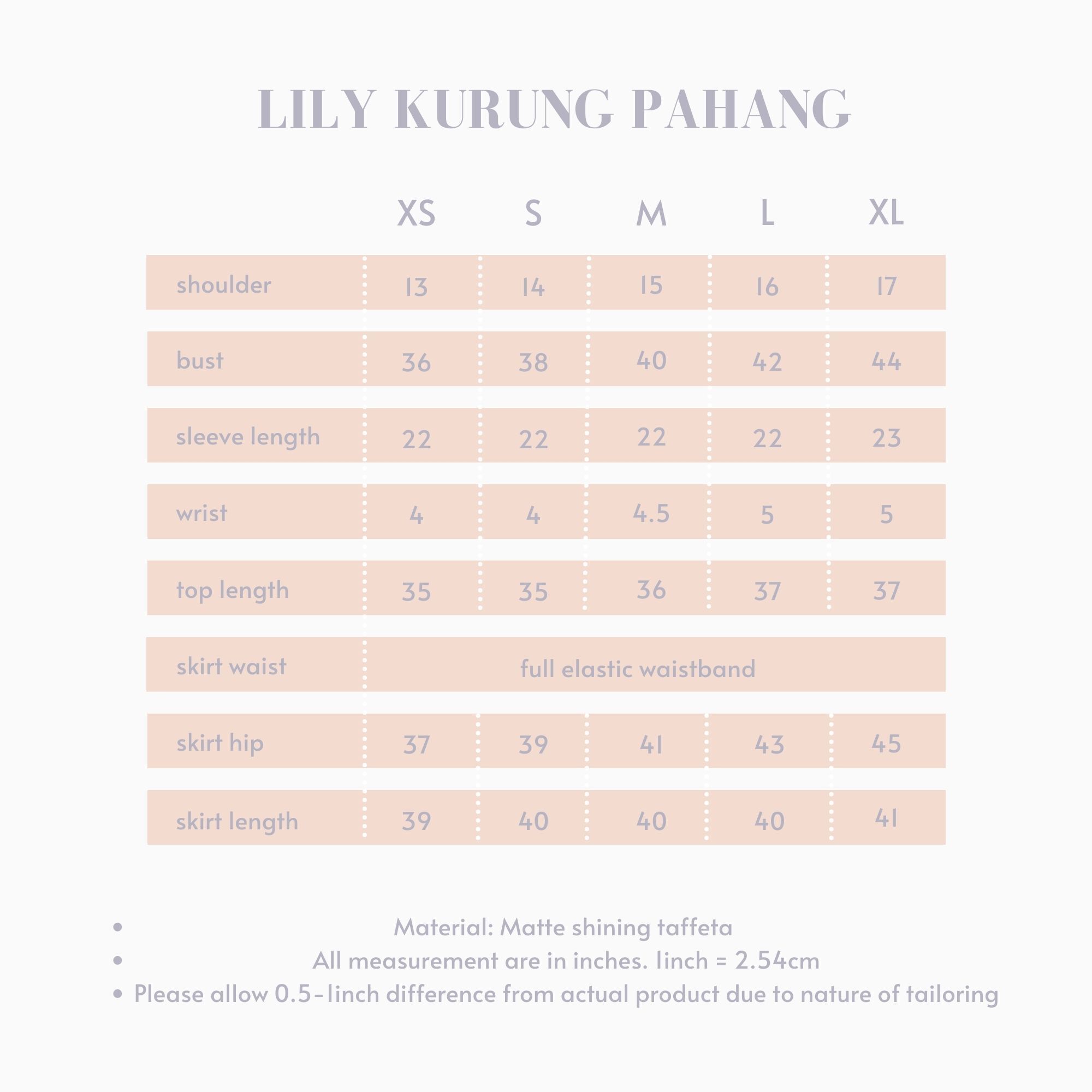 Lily size chart
