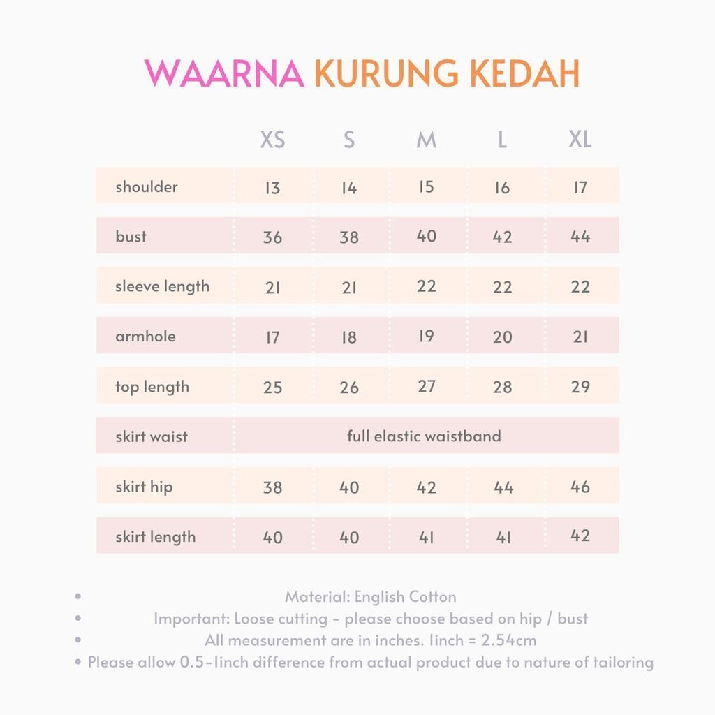 Kedah size chart