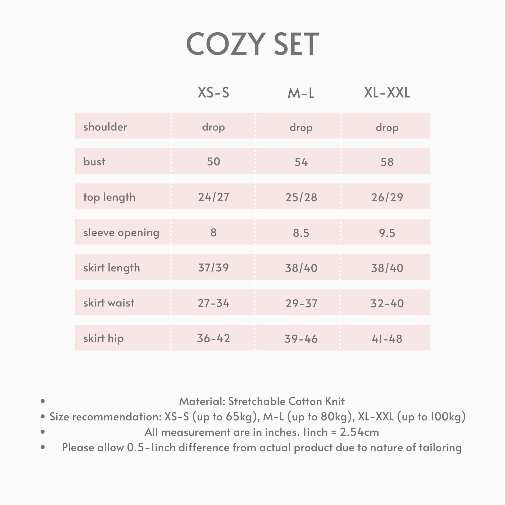 Size Chart Cozy