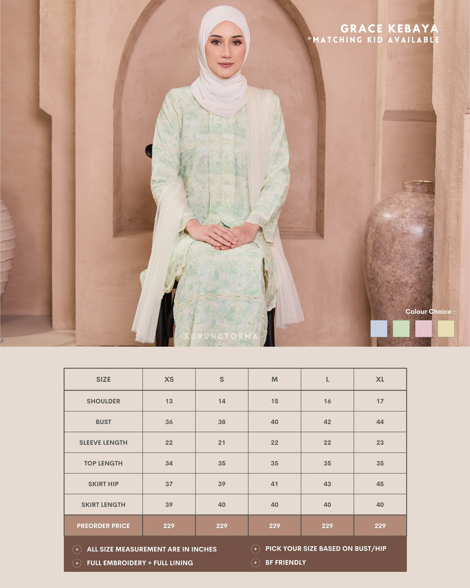 Grace kebaya chart