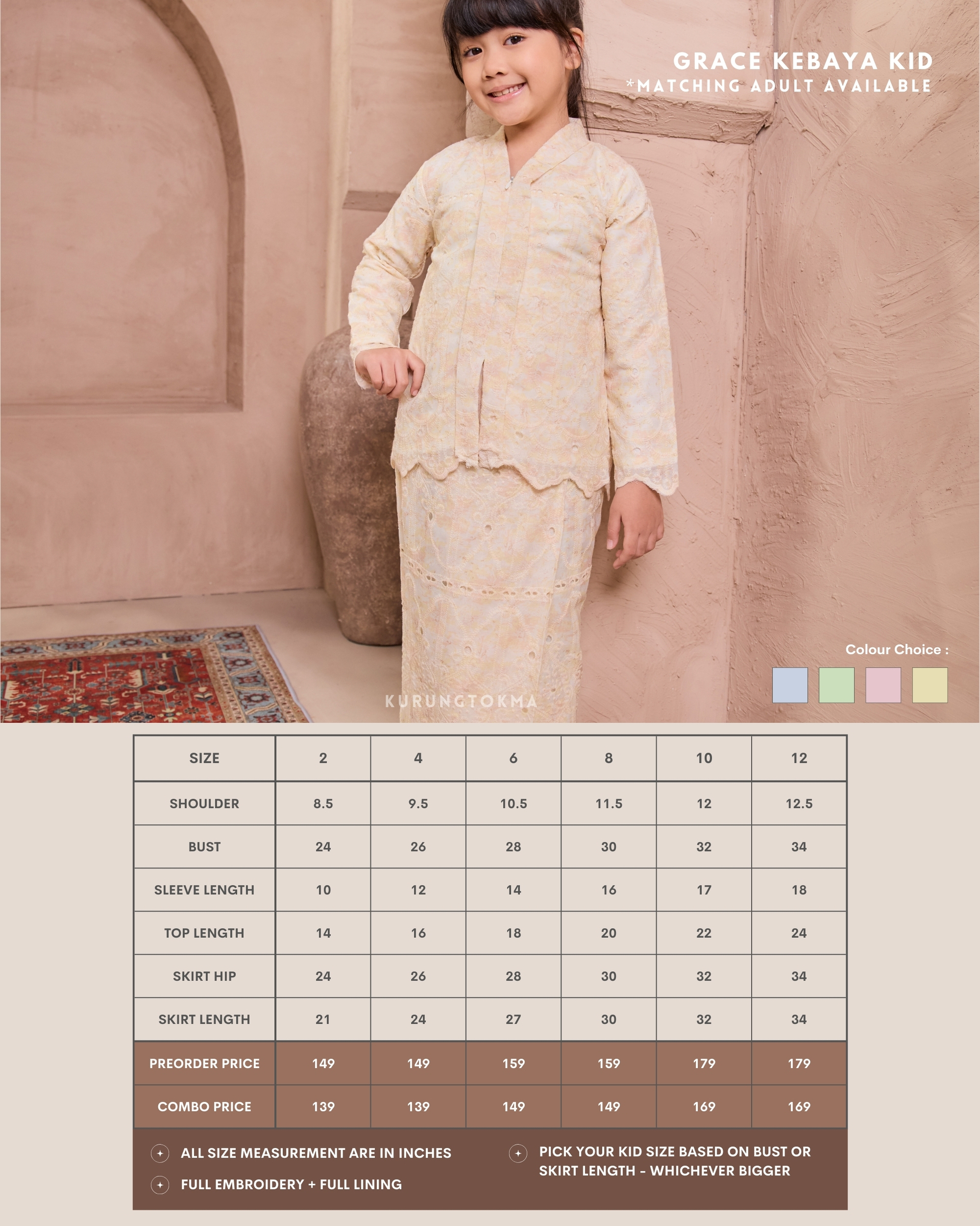 Grace kebaya kid chart