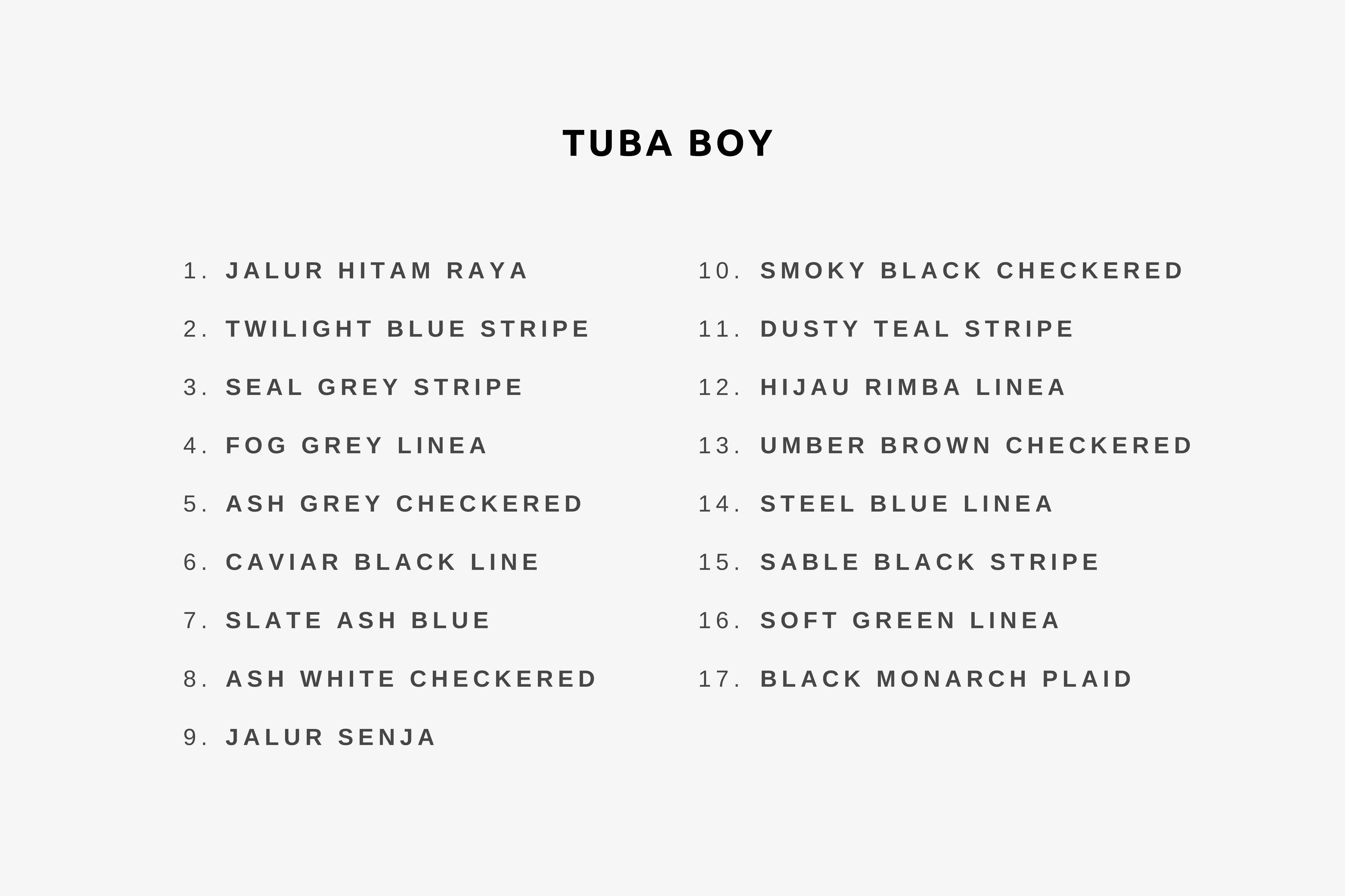 WEBP TUBA BOY COLOUR LIST