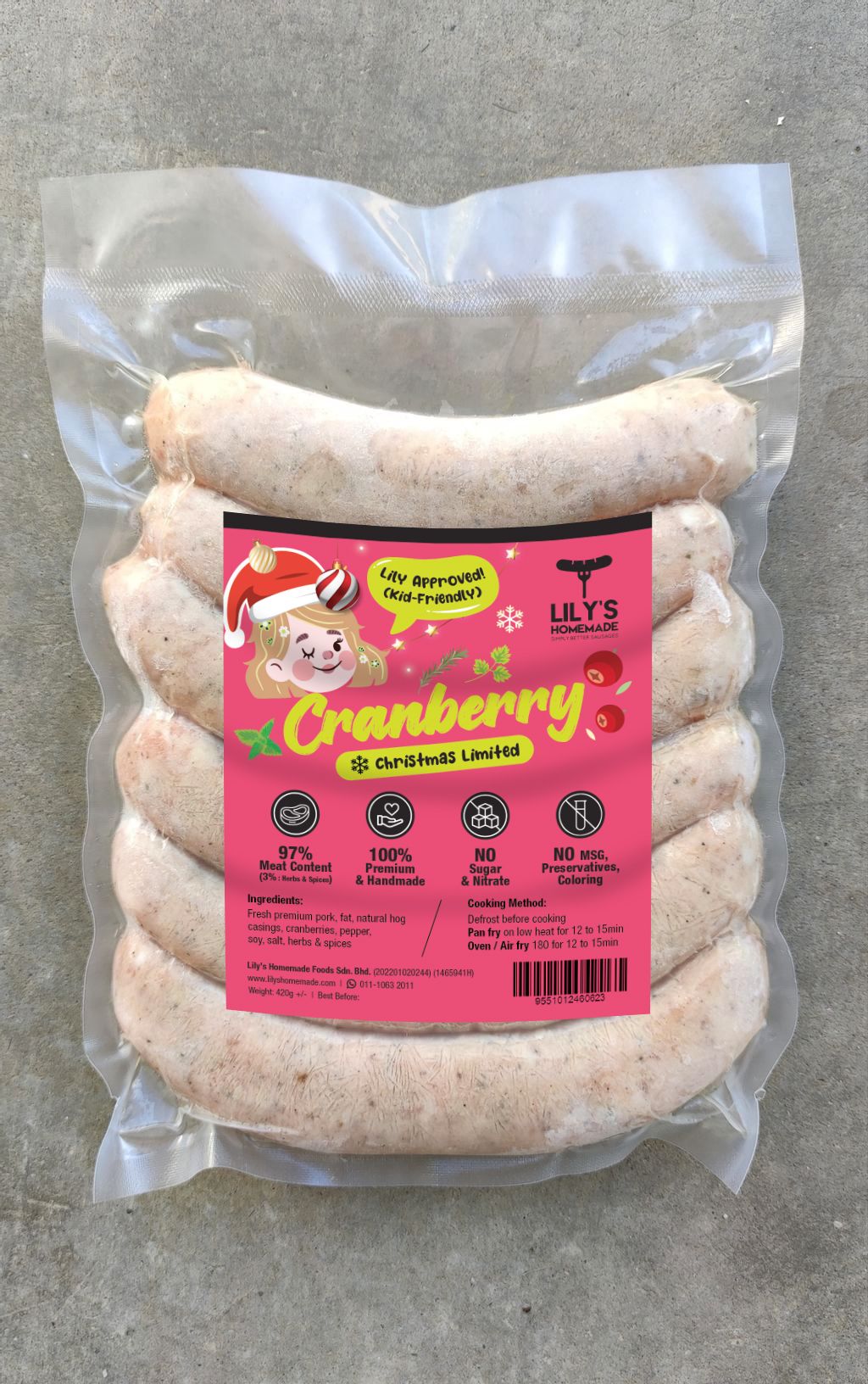 Lily's Kid friendly cranberry sausage