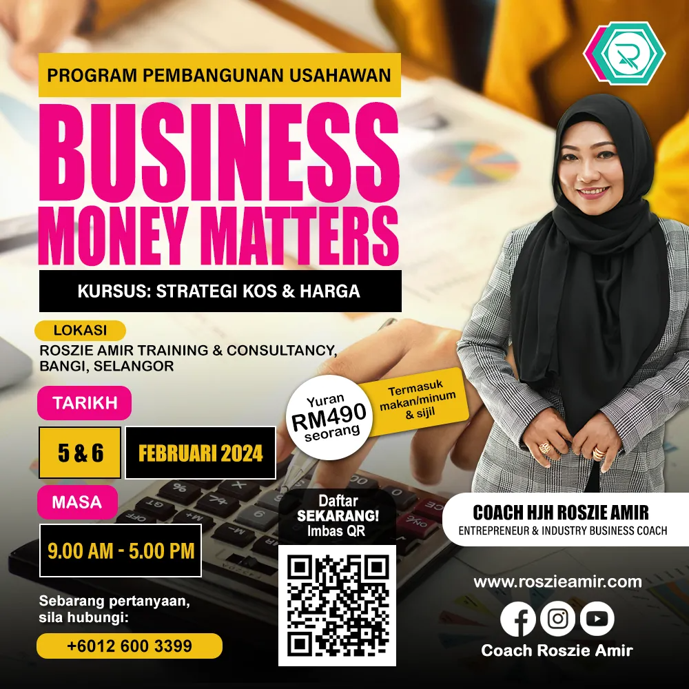 Poster Webinar Business Money Matters -  Strategi Kos dan Harga Feb 2024
