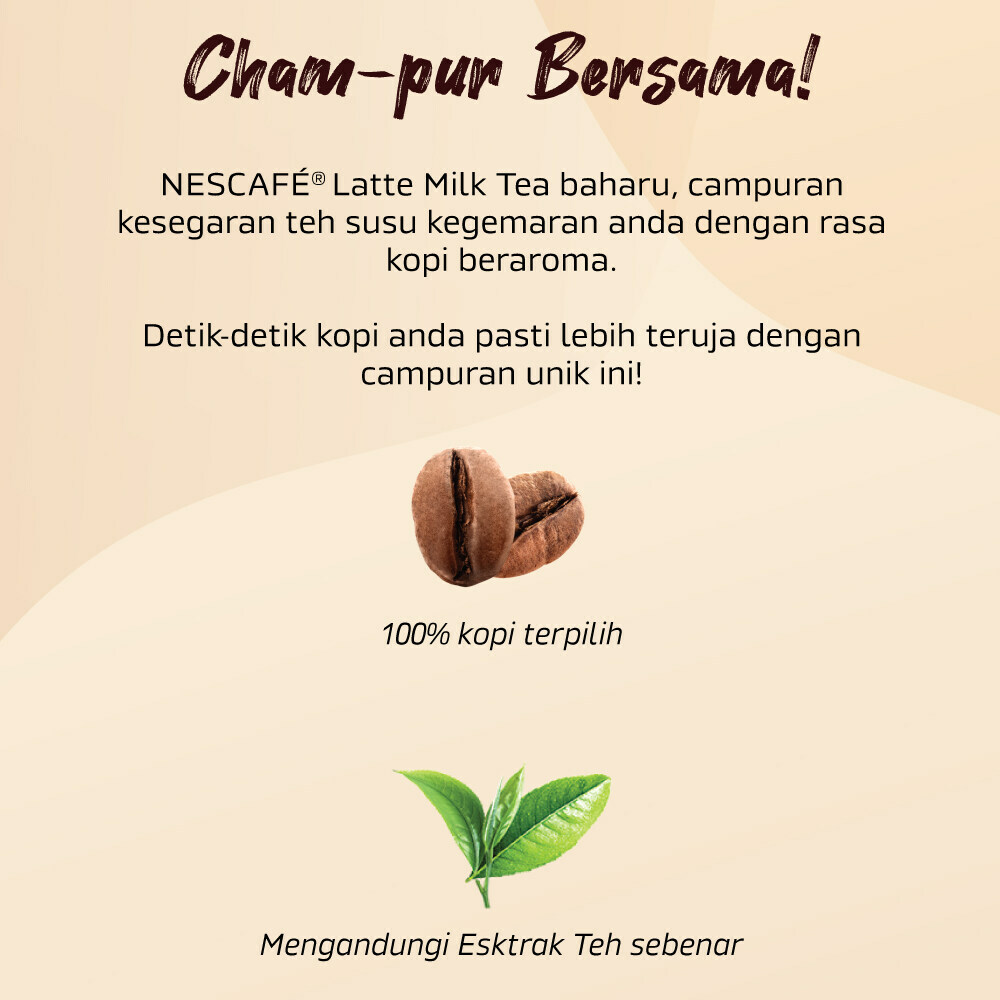 [BeliOn9] NESCAFE Latte Milk Tea 15x25g FREE Ice Tray - Milk Tea Latte, Smooth Blend, Refreshing 3 in 1 Coffee Mix