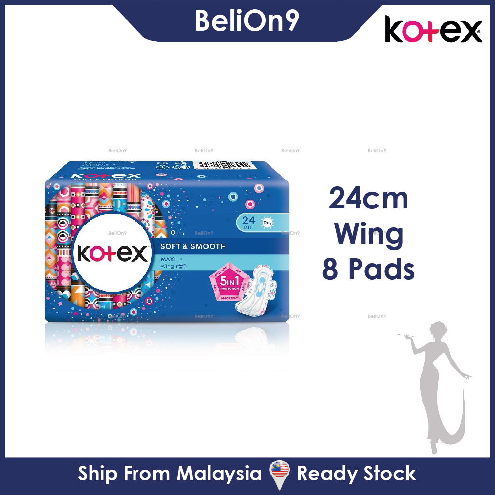 [BeliOn9] Kotex Soft & Smooth Overnight Wing 24cm - 8\'s