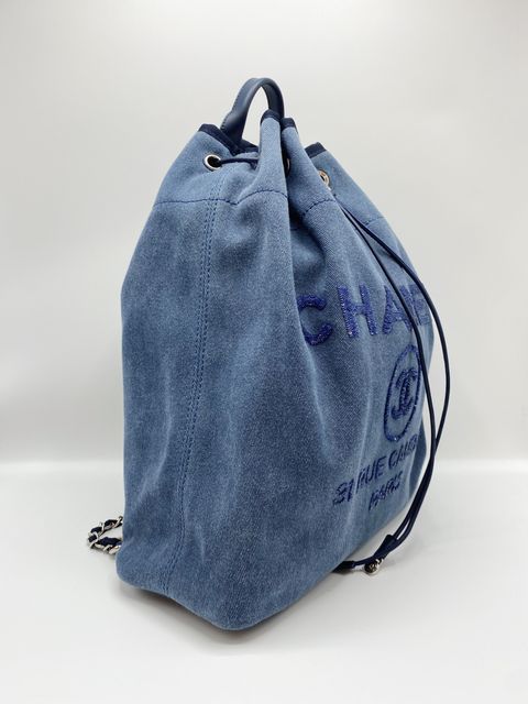 Chanel Blue Denim Canvas and Sequin Deauville Backpack Bag – The Pearl Branded Station Chanel Blue Denim Canvas and Sequin Deauville Backpack Bag – The Pearl Branded Station