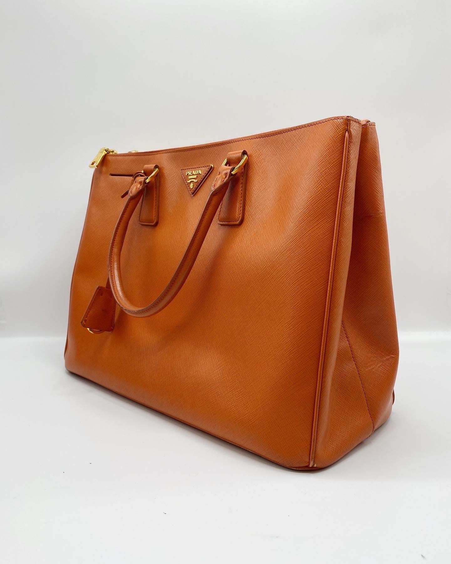Prada Papaya Saffiano Lux Leather Double Zip Large Tote Bag BN1786