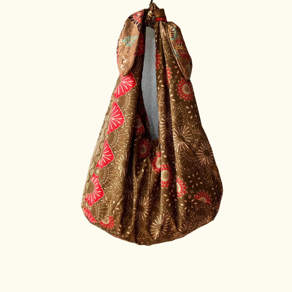 batik hobo bag orange flowers