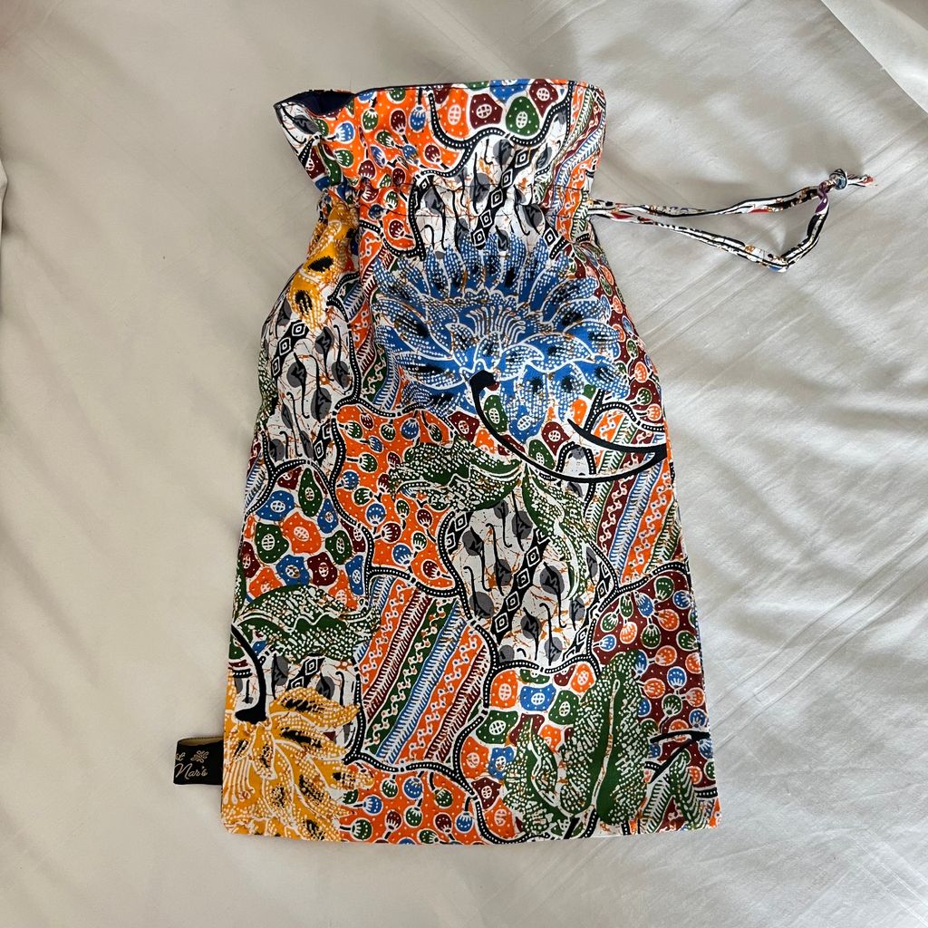 Orange batik drawstring bag