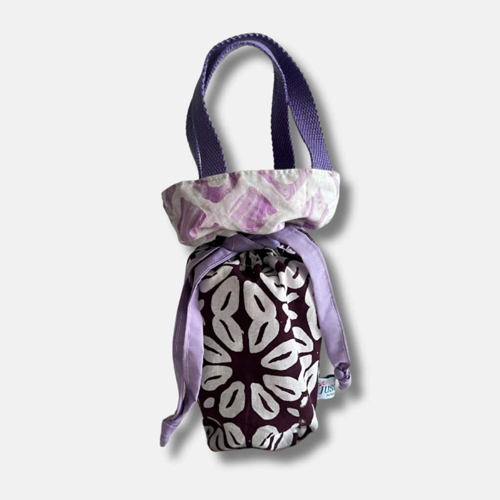 Purple batik drawstring bag