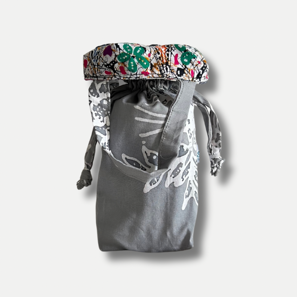 Grey batik drawstring bag