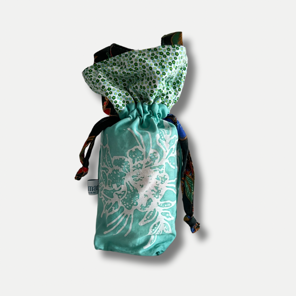 Green Batik drawstring bag