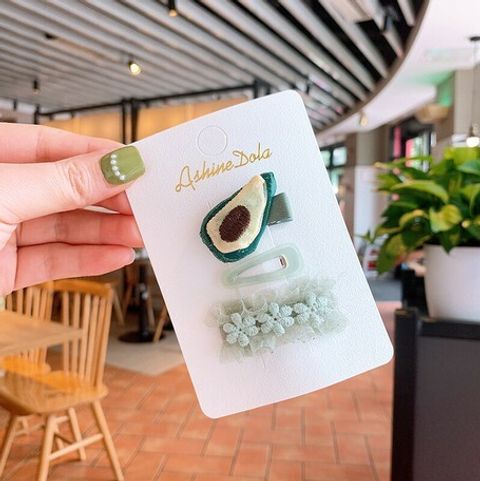 日本進口現貨 Ashinedola 手工製作兒童水果髮夾 3入組 酪梨 配悦goodmatch