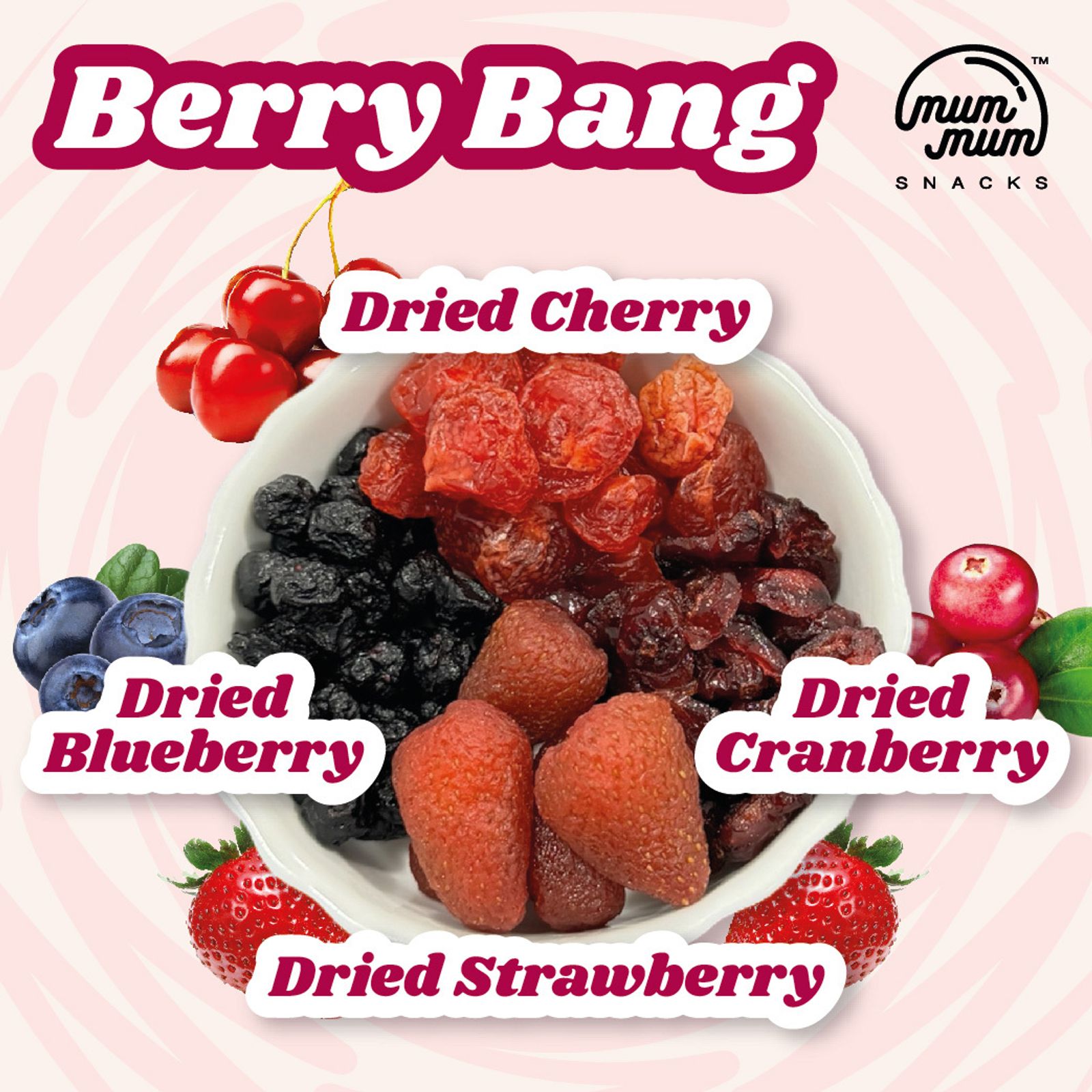 Berry Bang Mix - Dried Strawberry, Blueberry, Cranberry & Cherry