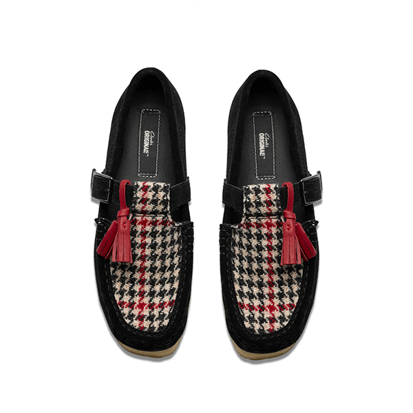 [圖片] Clarks Originals 女士 Wallabee T 字帶黑色粗花呢拼接鞋