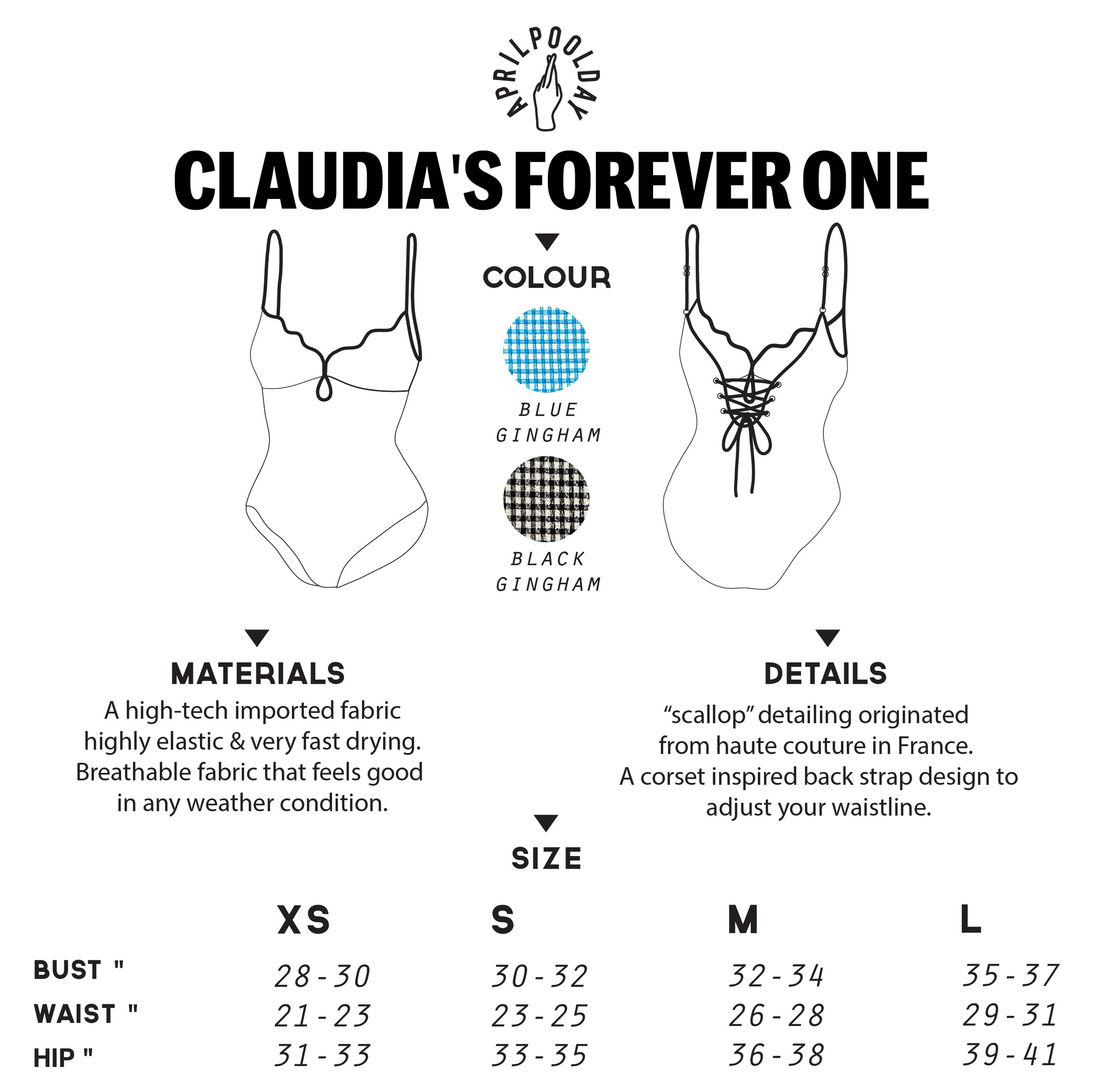 Claudia連身泳衣尺寸表