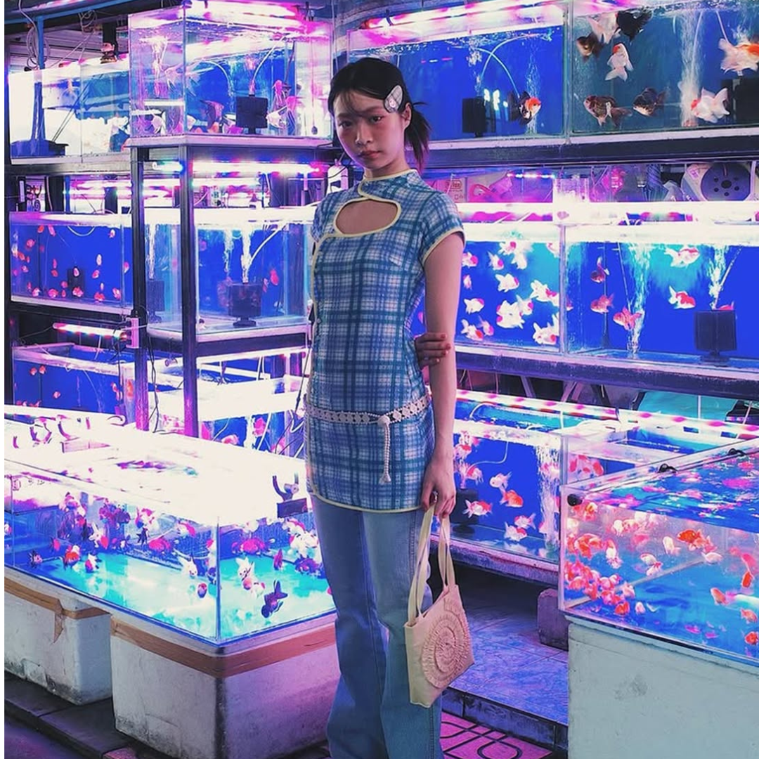 aprilpoolday藍格旗袍粉紅格旗袍5