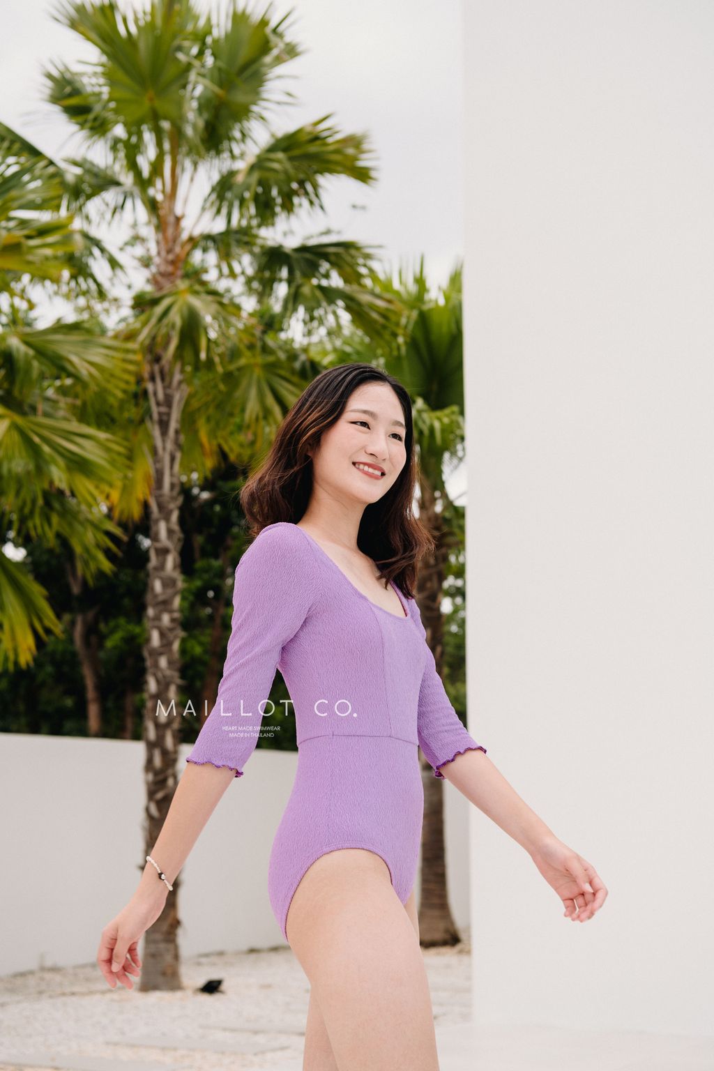 Aelita 法式ㄩ領紫色六分長袖連身泳衣10