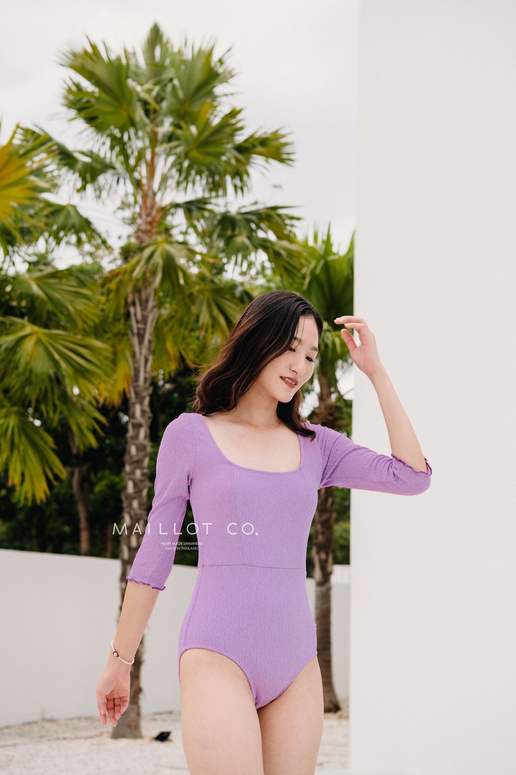 Aelita 法式ㄩ領紫色六分長袖連身泳衣7