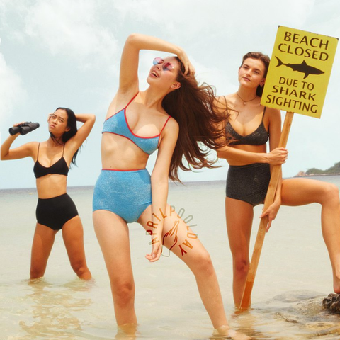 Lurex 藍色金絲蔥復古高腰比基尼