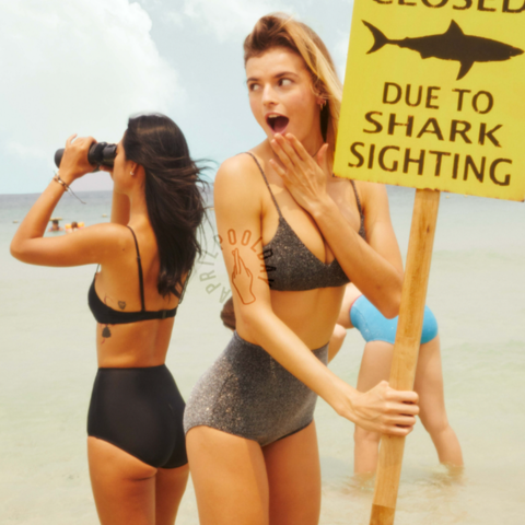 Lurex 黑色金絲蔥復古高腰比基尼