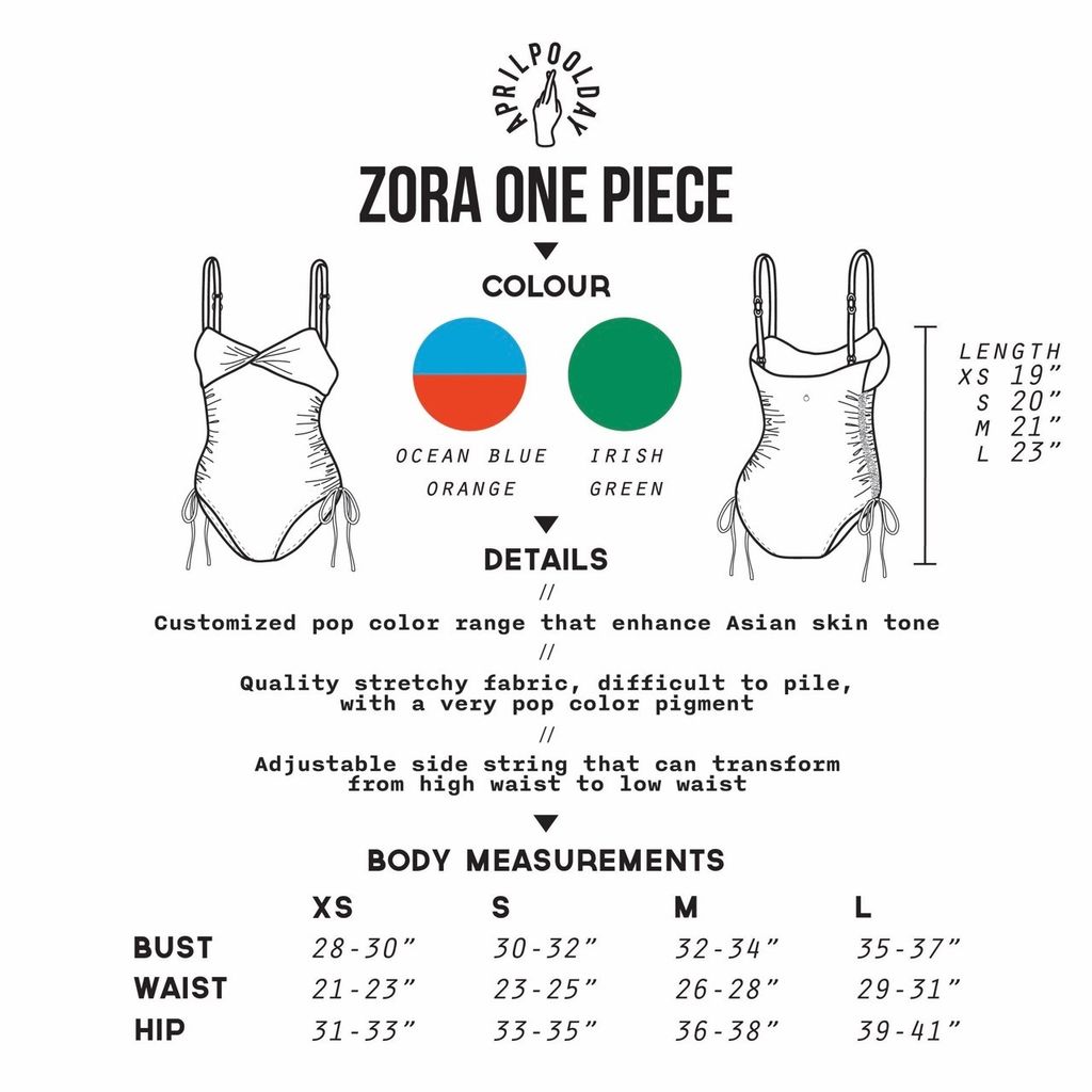 Zora 平口抹胸抓皺連身泳衣 尺寸表