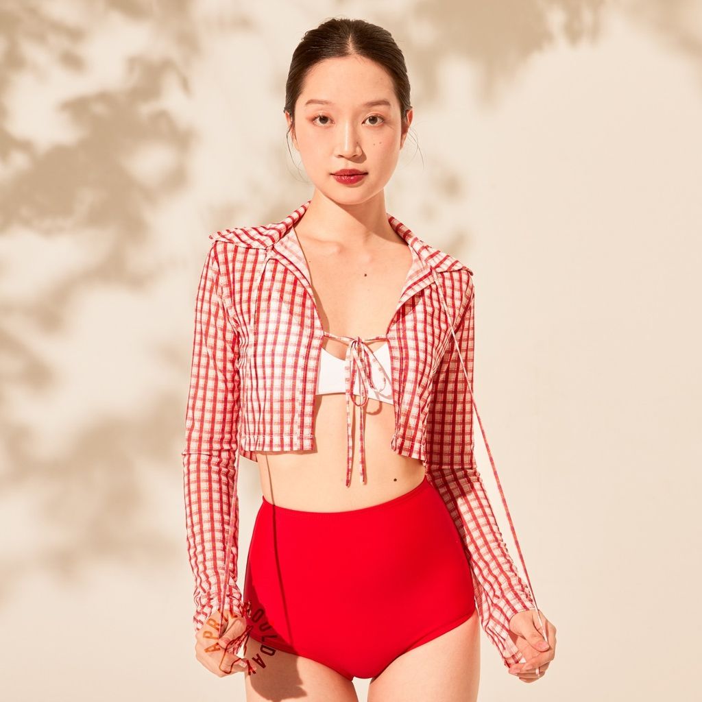 阿梅紅格透膚外罩上衣:外套｜海邊配件｜日常外搭｜Aprilpoolday 專屬印製布料7