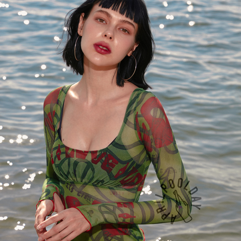 aprilpooldy綠色 Love & Peace 長袖網眼透膚上衣3