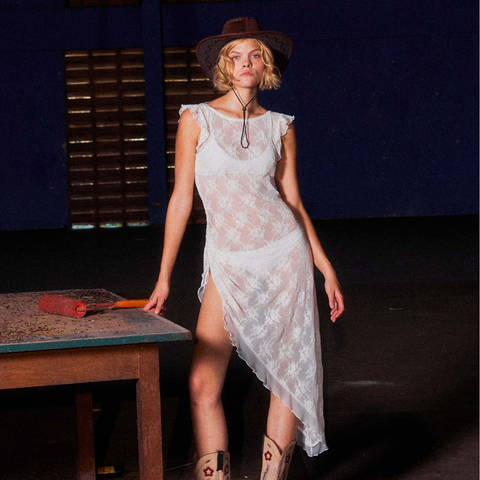 aprilpoolday泳衣-海莉白色蕾絲透膚洋裝2