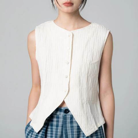 Jane 棉質米白色牛仔背心｜帥氣穿搭｜泰國清邁設計品牌 Palit-1