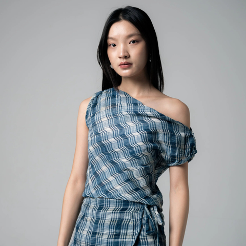 Amie 斜單肩船型領白色棉質上衣｜小露性感｜泰國清邁設計品牌 Palit-12