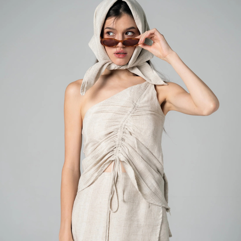 Milli 斜肩抽繩棉質背心｜夏日穿搭｜泰國清邁設計品牌 Palit-3