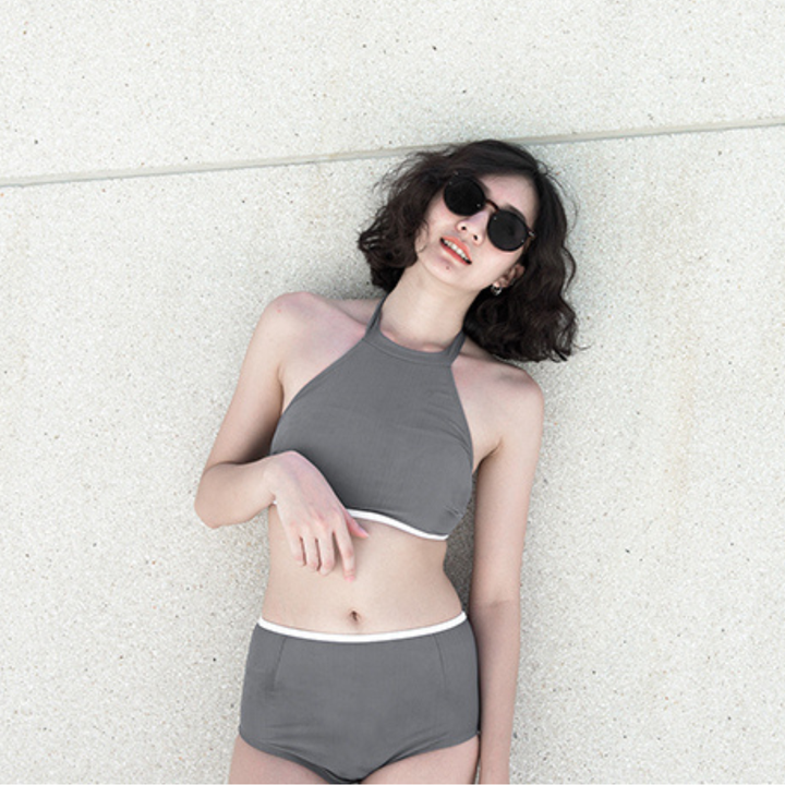 泰國泳衣MaillotCo-Daphne削肩兩件式泳衣比基尼2灰色