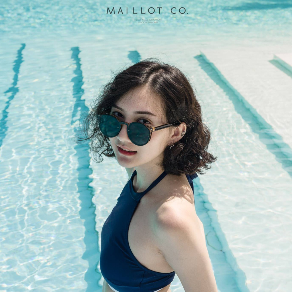 泰國泳衣MaillotCo-Daphne削肩兩件式泳衣比基尼藍色6