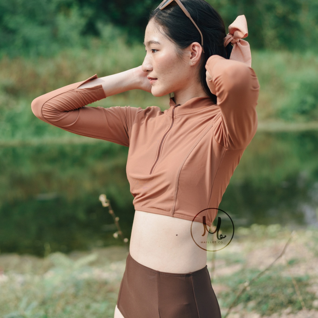 泰國泳衣MaillotCo-beech長袖防曬戶外運動兩件式泳衣比基尼琥珀色2