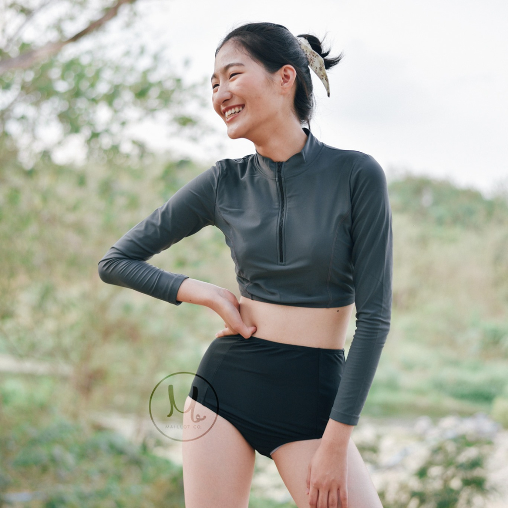 泰國泳衣MaillotCo-beech長袖防曬戶外運動兩件式泳衣比基尼灰色8